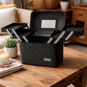 Black Quilted Makeup Train Case | Spacious Organizer